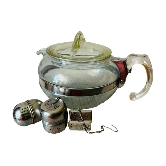 Pyrex Sweetheart Flameware 6 Cup Teapot #8126-B Green Stamp Pyrex Logo - Picture 4 of 5